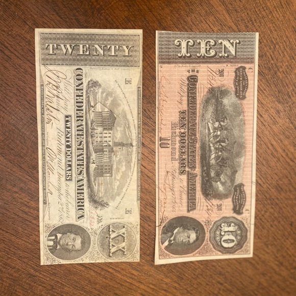 1862 $20 & 1864 $10 Civil War Confederate States of America Currency - Picture 3 of 6